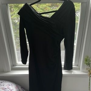 Worn once, black, long, fitted dress